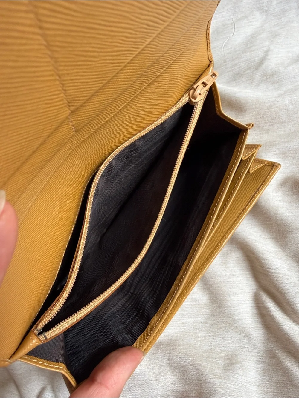 Prada Saffiano Leather Flap Wallet in Mustard Yellow